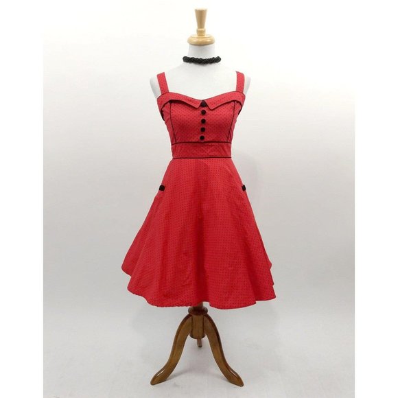 Hell Bunny Vanity Dotted Dress in Red - Picture 4 of 8